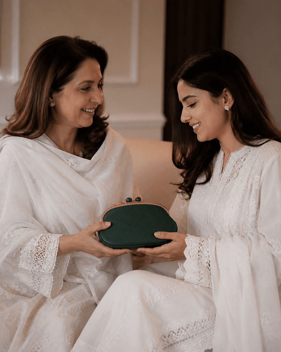 Lune Frame Purse in Ivory & Green
