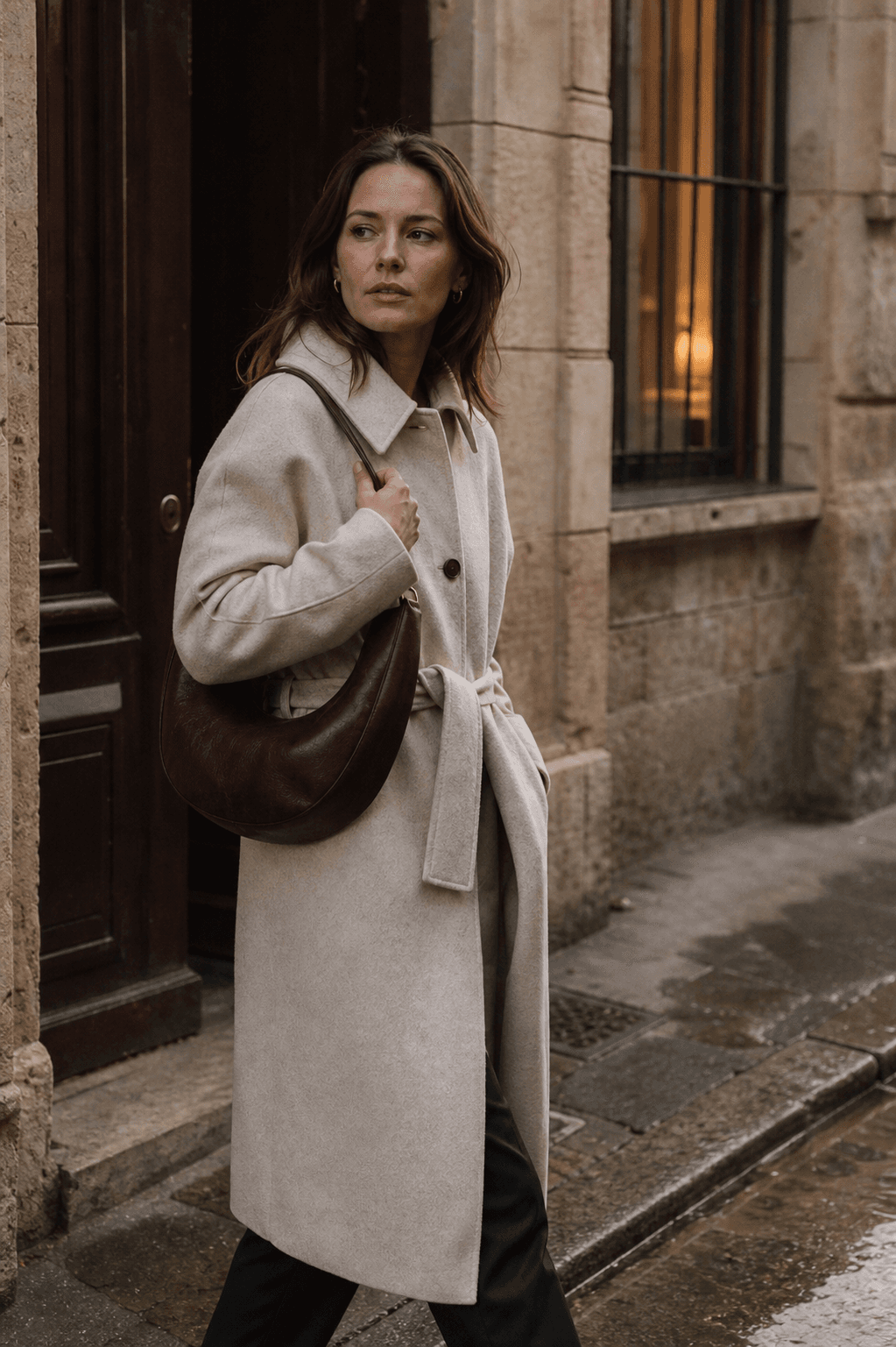 Serein bag worn on a rainy morning