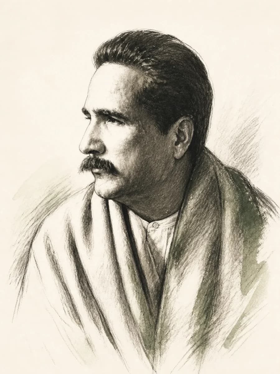 Illustrated sketch portrait of Allama Muhammad Iqbal