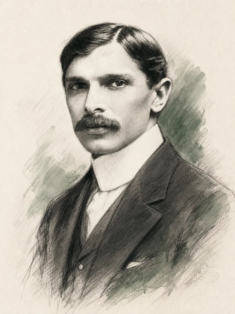 Illustrated sketch portrait of Muhammad Ali Jinnah